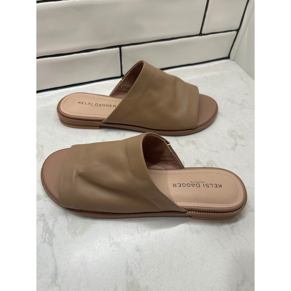 Anthropologie Kelsi Dagger Brooklyn Slide Sandals Womens 7 Tan Leather Luxury